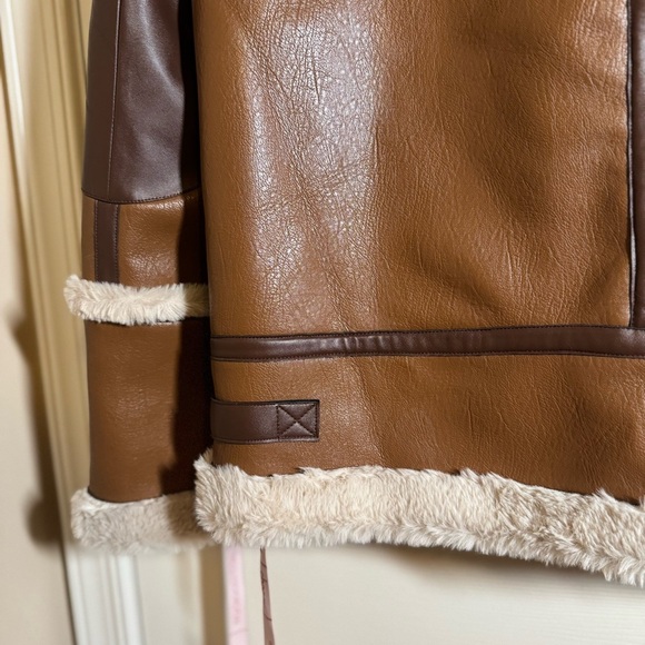 Choosy Amelia Shearling Jacket Aviator Vegan Faux Leather with Cream Accents XL - Picture 12 of 16